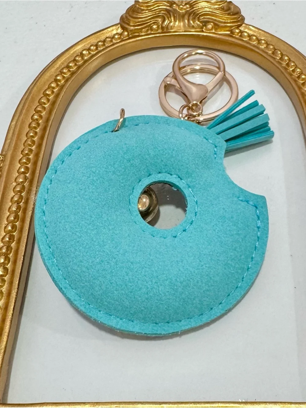 New Turquoise Rhinestone Donut Keychain  with Tassel
